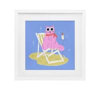 Stupell Industries Summer Beach Chair Cat White Framed Print Under Glass design by Krissy Mast, 16 x 16