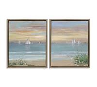 Stupell Industries 'Summer Shore Panorama', 2pc Floating Frame Art Set 2, Brown, 25 x 31 Inches, Easy to Hang and Sturdy, Made in USA, by Sally Swatland
