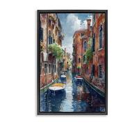 Stupell Industries Sunny Days On The Canal Black Framed Floater Canvas Wall Art design by LSR Creative Studio, 31 x 21