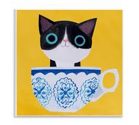 Stupell Industries Teacup Kitten on Yellow Wall Plaque Art design by Planet Cat by Angie Rozelaar, 12 x 12