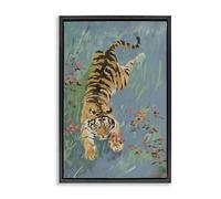 Stupell Industries Tiger Burning Bright Black Framed Floater Canvas Wall Art design by Amanda Tsoukanelis, 31 x 21