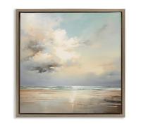 Stupell Industries Tranquil Blue Shores Brown Framed Floater Canvas Wall Art design by Raymond Powers, 25 x 25