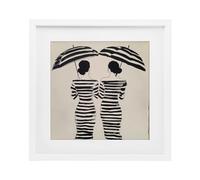 Stupell Industries Two Women in Rain Stripes White Framed Print Under Glass design by Annabelle Hall, 13 x 13