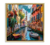 Stupell Industries Venetian Summer Canal Gold Framed Floater Canvas Wall Art design by LSR Creative Studio, 18 x 18