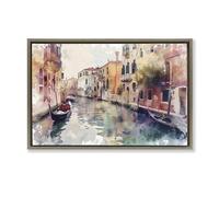 Stupell Industries Venice Canal Watercolor Style Brown Framed Floater Canvas Wall Art design by LSR Creative Studio, 21 x 31