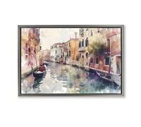 Stupell Industries Venice Canal Watercolor Style Gray Framed Floater Canvas Wall Art design by LSR Creative Studio, 17 x 25