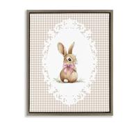 Stupell Industries 'Vintage Bow & Gingham Bunny', Floating Frame Canvas Art, Brown, 25 x 31 Inches, Easy to Hang and Sturdy, Made in USA, by Christine Simpson Art