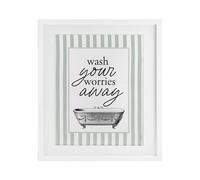 Stupell Industries Wash Worries Away Green Stripes White Framed Print Under Glass design by Lettered and Lined, 21 x 17