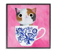 Stupell Industries Whimsical Teacup Kitten Black Framed Giclee Art design by Planet Cat by Angie Rozelaar, 17 x 17
