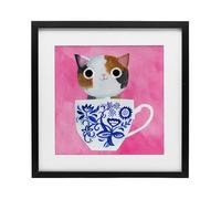 Stupell Industries Whimsical Teacup Kitten Black Framed Print Under Glass design by Planet Cat by Angie Rozelaar, 13 x 13