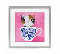 Stupell Industries Whimsical Teacup Kitten Gray Framed Print Under Glass design by Planet Cat by Angie Rozelaar, 16 x 16