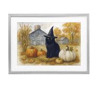 Stupell Industries Witch Cat Autumnal Farm Gray Framed Print Under Glass, design by Antony Smith, 14 x 20