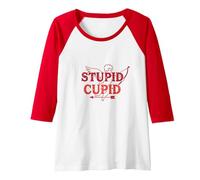 Stupid Cupid: Sassy Valentine's Day Humor for Singles Raglan Baseball Tee, Women, Red/White, M