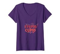 Stupid Cupid: Sassy Valentine's Day Humor for Singles V-Neck T-Shirt, Women, Purple, XL