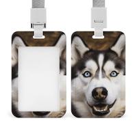 Stupid Husky Dog Badge Holder Vertical Id Card Holder with Lanyard Heavy Duty Name Tag Holders Waterproof Work Badge Holder for Office Cruise Teacher Cute Badge Protector