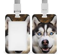 Stupid Husky Dog Id Badge Holder with Breakaway Lanyard Abs Plastic Name Tag Holder Vertical Clear Front Window Push Slide Card Protector Gift for NurseTeacher Office Staff & Events