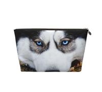 Stupid Husky Dog Printed Leather Travel Toiletry Makeup Bag with Gold Zipper for Women on the Go