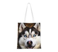 Stupid Husky Dog Tote Bag For Women,Canvas Shoulder Bags With Pockets Shopping Bag Cute Reusable Grocery Bags