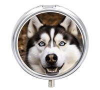 Stupid Husky Dog Travel Pill Box Case 3 Compartment Cute Pill Organizer Metal Pill Holder with Mirror Small Medicine Organizer Daily Pill Container for Purse Pocket Portable Meds Box