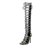 STUPMARY Women Peep Toe Sandals Cut-outs Cross-tied Lace Up High Heeled Gladiator Sandals Zipper Over The Knee Bootie Summer, Multicolour, 2 UK