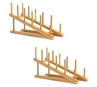 Stupottue 2 PCS Wooden Dish Rack Bamboo Plate Rack Stand Pot Lid Holder, Dish Drying Rack Kitchen Cabinet Organizer for Dish Plate