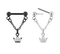 Stuppendux 2PC 16G 1.2MM Black Silver Mixed Chain Septum Clicker Ring Nose Ring Hoop Sleeper Earring Helix Rook Cartilage Daith Tragus Earrings Nose Piercing Jewelry for Women Men Length 8MM