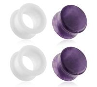 Stuppendux 4pc Stone&Silicone Mixed Ear Tunnels Stretchers Expander Gauges Double Flared Flesh Ear Piercing Jewelry for Women Men 4G-13/16, Stone, no gemstone