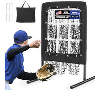 Sturdum 9 Hole Pitching Net, Portable Nine Pocket Pitching Target Baseball Softball with Strike Zone, Height Adjustable Pitcher Training Equipment with Carry Bag, 4 Ground Stakes