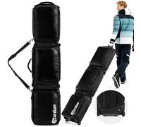 Sturdum Ski Bag with Wheels, Rolling Snowboard Bag for Air Travel, Extendable 155-185 cm Ski Bag on Wheels All-Round Padded Protection for Snowboarding, Double Skis, Boots, Helmet