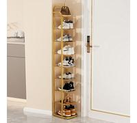 Sturdy 10-Tier Metal Shoe Rack, Space-Saving Narrow Design, Black Shoe, Stylish Shoe Storage Cabinet, Gold Accent, Ideal for Home & Entryway