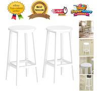 Sturdy 2-Piece Cloud White Bar Stool Set - 65cm Height with Footrest for Comfort