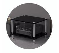 Sturdy 2-Tier Black HiFi AV Shelf with Shock-Absing Feet - o Rack for Record Player & Ma Sto, Ideal for Home Theater & o Setup (60x48x40cm)