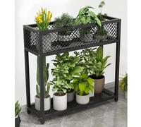 Sturdy 2-Tier Metal Plant Stand - Rectangular Raised Planter for Indoor/Outdoor Use, Perfect for Patio, Garden, Balcony, Living Room - Black, 100x35x90 cm, Durable & Stylish Design