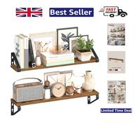 Sturdy 60 cm Floating Shelf Set - Rustic Brown & Matte Black, Easy to Mount