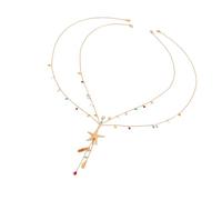 Sturdy Alloy Starfishes Swimsuit Locket Chain with Imitation Pearl Swimsuit Accessory JewelryFor Seaside Outfit Enhancement Trendy Bathing Suit Chain