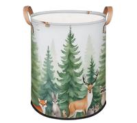 Sturdy and Easy-to-carry Laundry Basket - made of Thickened Polyester Fiber Fabric, Suitable for Storing Clothes, Pet Supplies and Baby Items, Watercolor Forest Animal