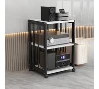 Sturdy Audio Rack Tower with Height Adjustable Shelves, Mobile Floor Stand for Meetings, Living Rooms, Gaming, Easy Assembly, Universal Wheels, Perfect for Home Theater Setup