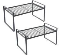 Sturdy Black Metal Stackable Storage Shelves - Set of 2, 36cm Tall for Home, Office, Counter, Pantry, Under Sink nization Solutions