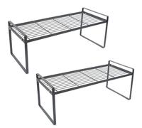 Sturdy Black Metal Stackable Storage Shelves - Set of 2 for Home, Office, Counter, Pantry, Under Sink - 36cm Height, Space-Saving nizers