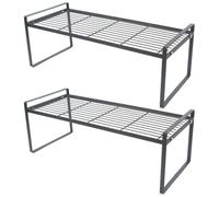 Sturdy Black Metal Stacking Shelves - Set of 2 for Home, Office, Counter, Pantry & Under Sink Storage, 36cm Height, Space-Saving nization Solution