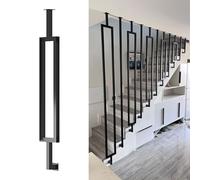 Sturdy Black Wrought Iron Stair Railing 120cm Safety Bar for Attic Level or Sloped Balusters L-Shaped Transition Pillars Anti-Fall il