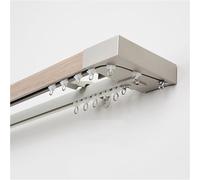 Sturdy Double Curtain Rod Wall Mount with Silent Aluminum Track Wood Grain Finish Room Divider for Windows Gray 95cm/3.11ftPerfect for Home Décor.