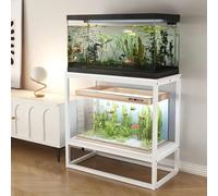 Sturdy Double-Layer Metal Sto Rack - 80cm High Thickened Steel nizer for Living Room & Office, Multi-Layer Shelf Fits 100x30cm Fish Tank, White h