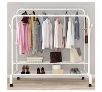 Sturdy Double-Level Rolling Clothes Rack with Shelves - Instant Wardrobe Space le Garment Stand for Dresses & Outfits (Color: White)