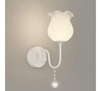 Sturdy Durable Cream Flower Glass Iron Wall Lamp French Bedroom Bedside Wall Light Modern Creative Wall Sconce Fixture Living Room Farmhouse Staircase Minimalist Flower Shade Hall Lamp