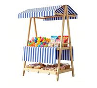 Sturdy Foldable Wooden Vendor Market Stall With Removable Canopy And Table Cover, Portable Retail Display Stand For Craft Fairs, Farmers Markets, And Pop-Up Shops(Blue,41.7in/106cm)