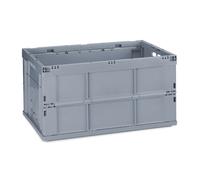 Sturdy folding storage box Stackable Crate Heavy Duty Tote 60 L Grey Durable