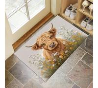 Sturdy Front Entrance Doormats, Highland Cattle In The Flower Field Welcome Mat, Realistic Animals Non Slip Easy Clean Entryway Mat Suitable For Bathroom, Living Room 40 X 60 Cm, Mixed Colors