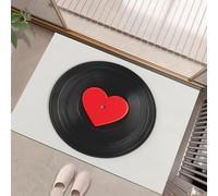 Sturdy Front Entrance Doormats, Simple Vinyl Record Welcome Mat, Red Heart Non Slip Easy Clean Entryway Mat Suitable For Bathroom, Living Room Kitchen 45 X 75 Cm, White