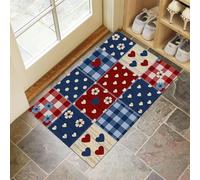 Sturdy Front Entrance Doormats, Vintage Country Patchwork Welcome Mat, Polka Dots And Hearts Non Slip Easy Clean Entryway Mat Suitable For Bathroom, Living Room Kitchen 50 X 80 Cm, Navy Blue
